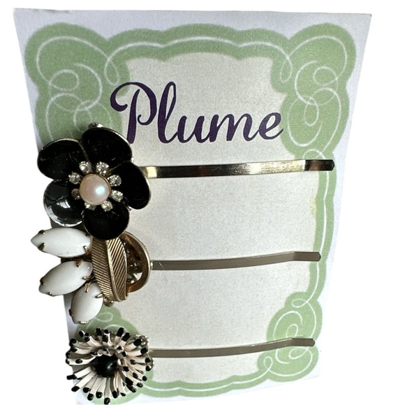 Handmade Accessories - Black & White Flower Hairpin Set Retro Floral Kitsch Floral Vintage Jewelry NWT